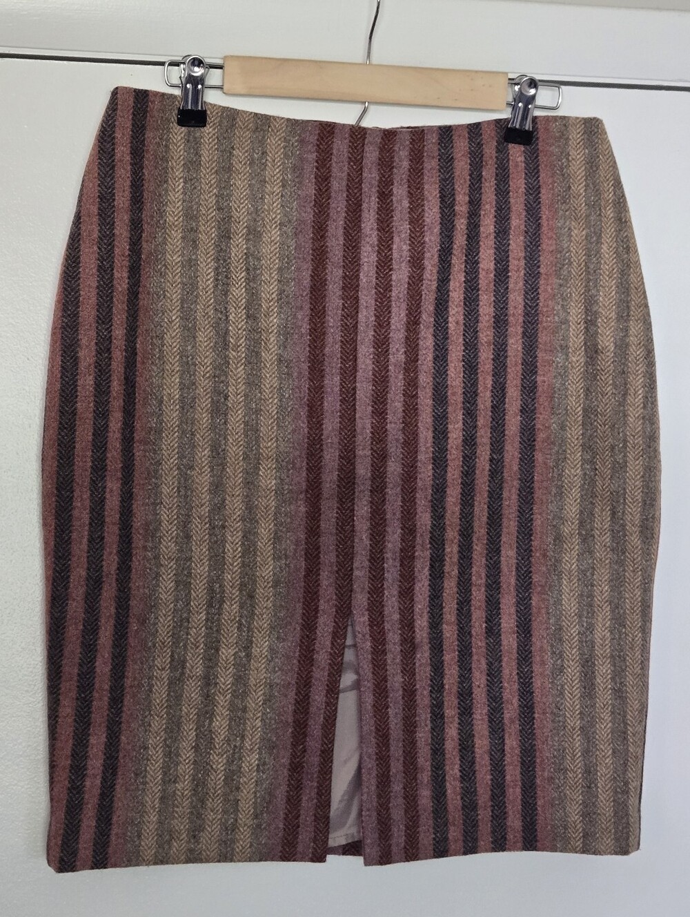 Boden British Tweed By Moon Vertical Stripe Wool Pencil Skirt Size 10